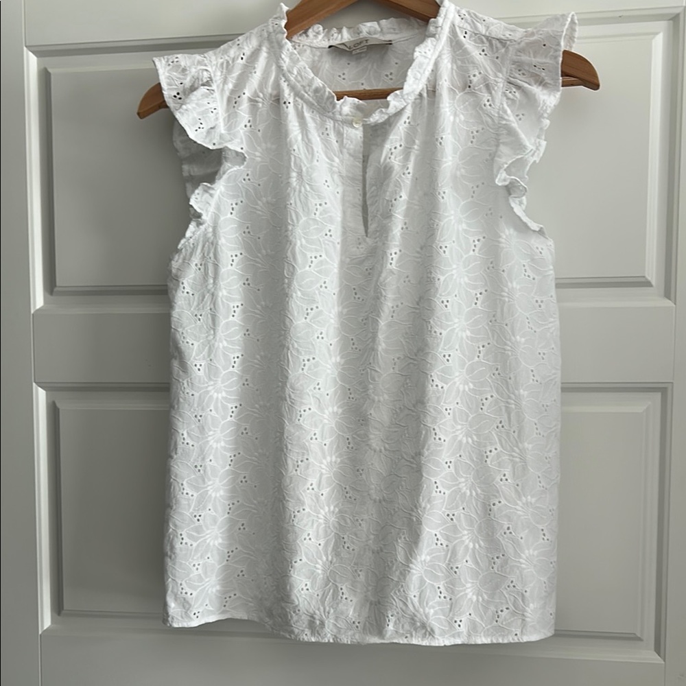 LOFT White Ruffled Cap Sleeve Blouse